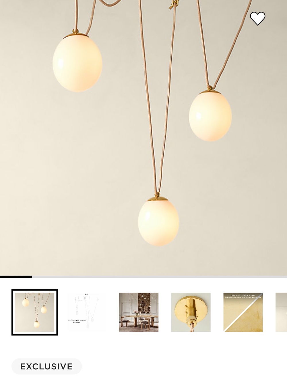 CB2 Cream Glass Orb Pendant Trio with Brass Accents